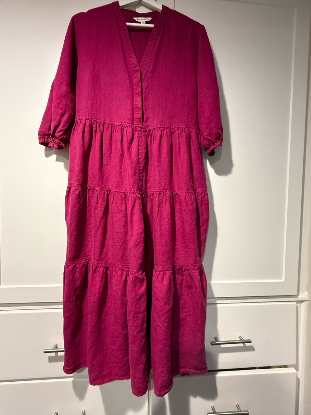 Autograph ( Marks & Spencer) Pink  100 % Linen Tiered Maxi Dress  Women's Size M